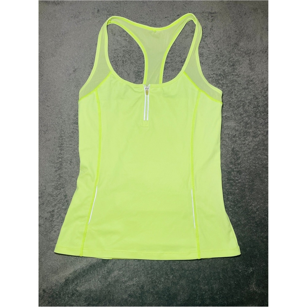 Start Moving Tank Top Womens Large Neon Yellow Quarter Zip Mesh Back Pocket L